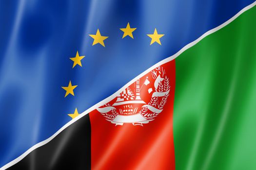 Mixed Europe and Afghanistan flag, three dimensional render, illustration