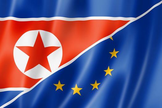 Mixed Europe and North Korea flag, three dimensional render, illustration