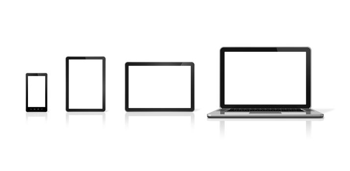 3D laptop, mobile phone and digital tablet pc - isolated on white with clipping path