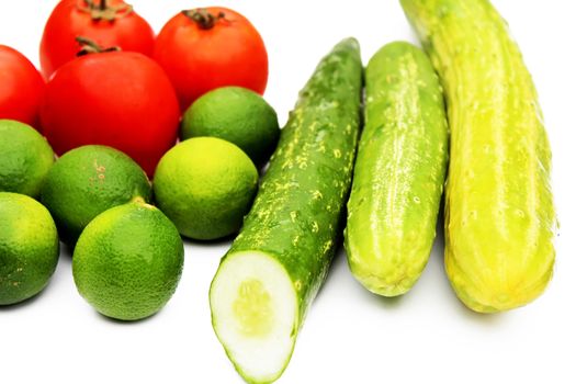 Fruits and vegetables isolated on a white background 