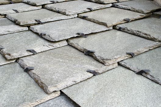 Traditional stone roof tiles, closeup of pattern