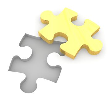 The characters carry a puzzle piece to the appropriate gap.