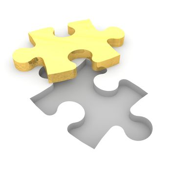 The characters carry a puzzle piece to the appropriate gap.