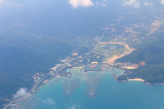 aerial view over the river 