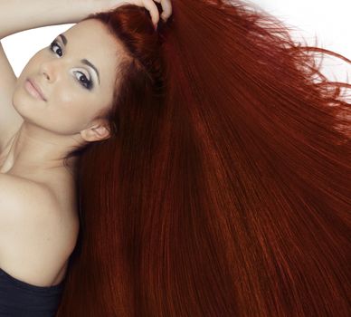 a close up portrait of a red hair beautiful girl 