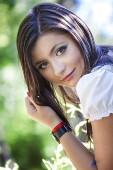 a close up portrait of a brunette beautiful girl 