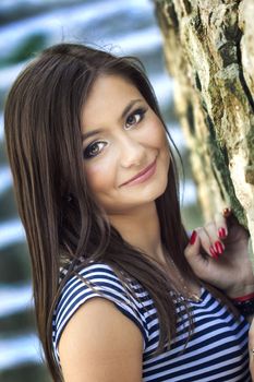 a close up portrait of a brunette beautiful girl 