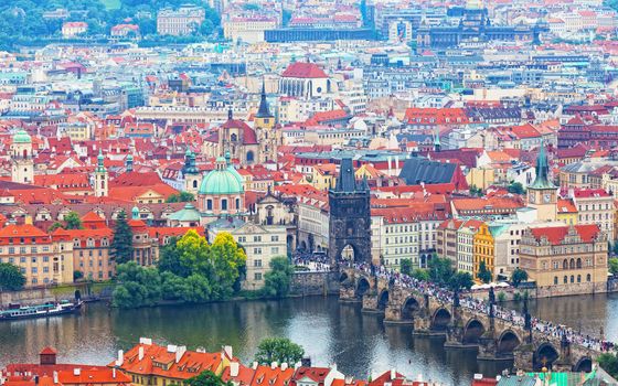 View of the historical districts of Prague from an observation deck