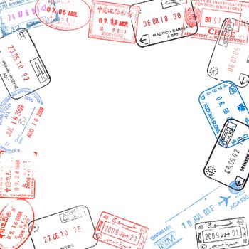 frame from various passport visa stamps