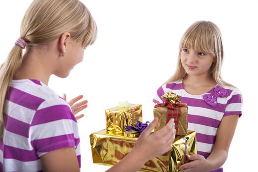Girl Giving  Gifts to Another Girl