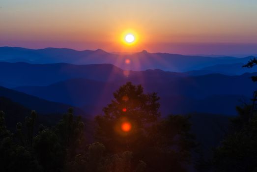 Blue Ridge Parkway Scenic Landscape Appalachian Mountains Ridges Sunrise Layers over Great Smoky Mountains