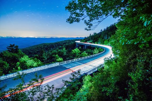 Blue Ridge Parkway Linn Cove Viaduct North Carolina  at night with stars