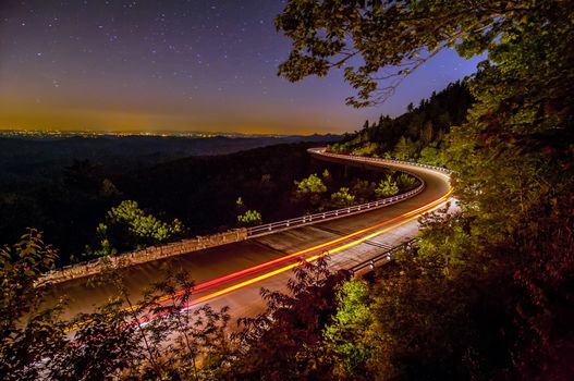 Blue Ridge Parkway Linn Cove Viaduct North Carolina  at night with stars