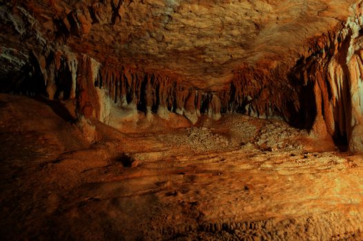 karst cave stalactites and stalagmites in Crimea, Ukraine