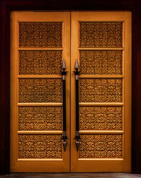 Elegance golden color wood carving door