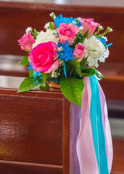 Flower bouquet decoration in church for wedding ceremony