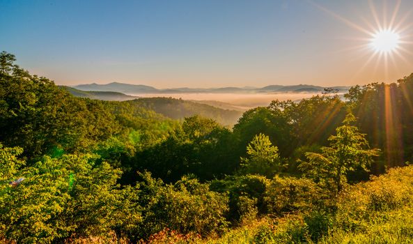 Blue Ridge Parkway Scenic Landscape Appalachian Mountains Ridges Sunrise Layers over Great Smoky Mountains