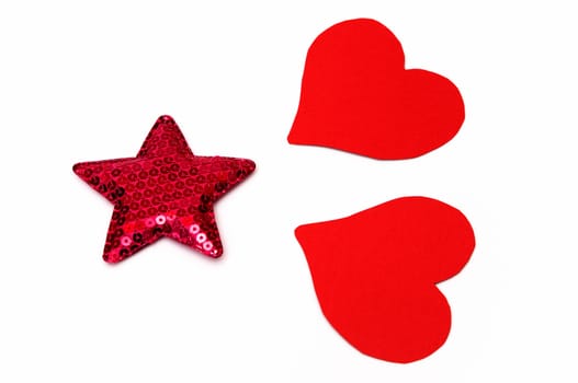 star rose and hearts on white background