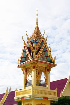 Thai temple's Thai belfry with a big brass bell inside