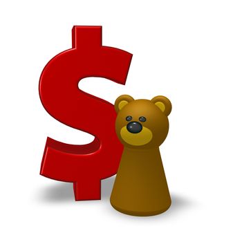 dollar symbol and bear character - 3d illustration