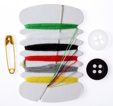 emergency sewing kit isolated on white