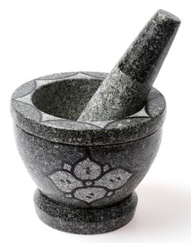 Stone mortar and pestle isloated on white