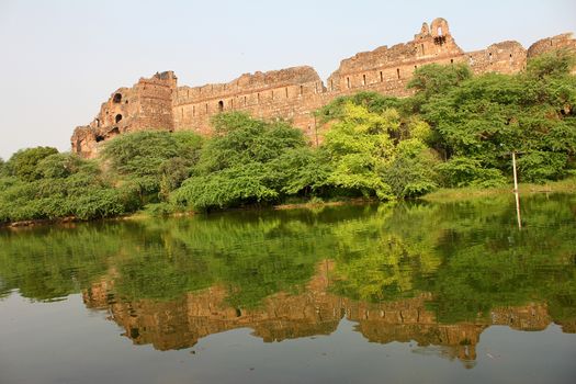 old fort with reflected on water
