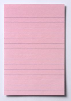 Pink note paper with lines and date isolated on white