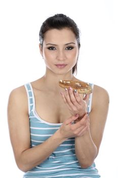 Model Released. Woman Eating Buttered Toast