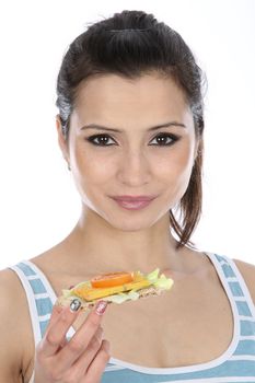 Model Released. Woman Eating Cheese and Cracker