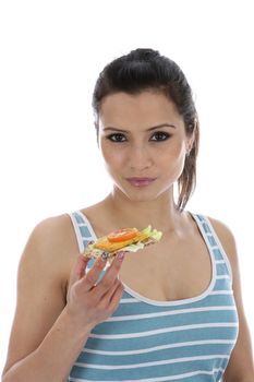 Model Released. Woman Eating Cheese and Cracker