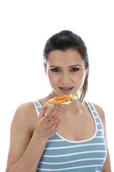 Model Released. Woman Eating Cheese and Cracker