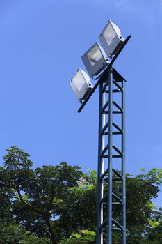 Spotlight and blue sky in the sunny day