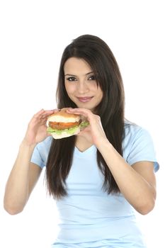 Model Released. Woman Eating Beanburger