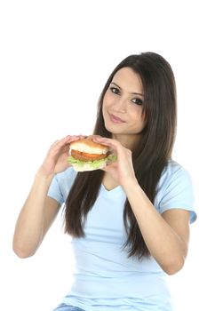 Model Released. Woman Eating Beanburger