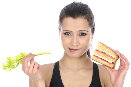 Model Released. Woman Holding Cake and Celery