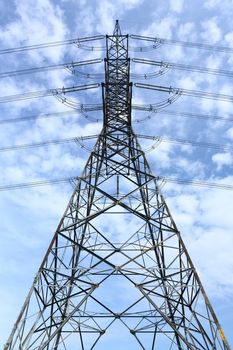 High voltage electricity tower and blue sky