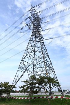 High voltage electricity tower and blue sky