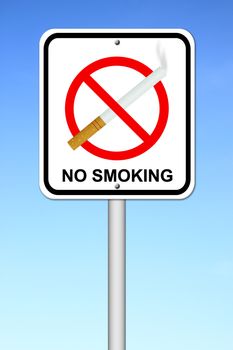 no smoking sign with cigarette with blue sky