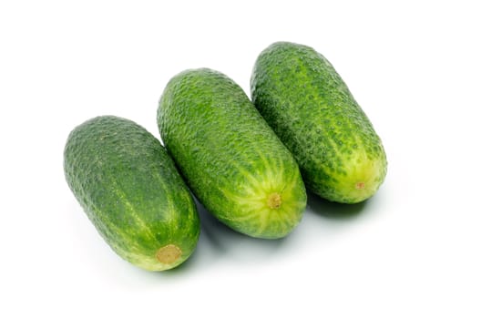 Three Raw Cucumbers In a Row isolated on white background