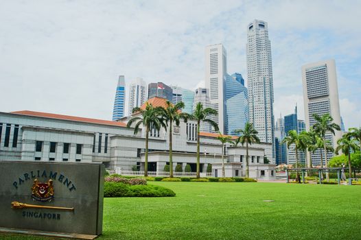 Singapore Parliament builading in front of Singapore downtown