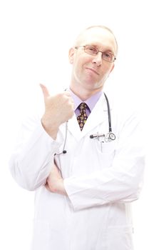 Male doctor showing thumb up