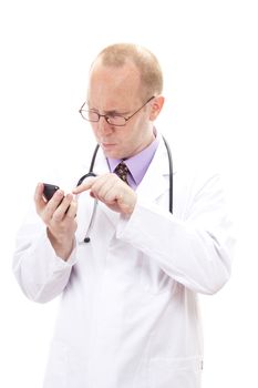 Typing message on cell phone to patient