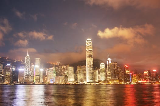 Skyline of Hong Kong island at colorful dusk