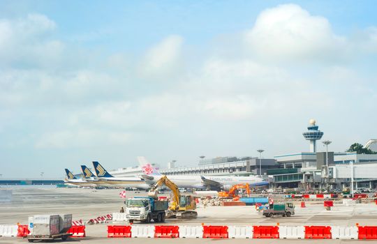 SINGAPORE - MARCH 05 : Construction site at Changi International Airport on March 05, 2013 in Singapore. Changi Airport serves more than 100 airlines operating 6,100 weekly flights connecting Singapore to over 220 cities