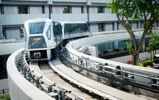 Singapore, Republic of Singapore -  March 05, 2013 : The Changi Airport Skytrain is a people mover system that connects Terminals 1, 2 and 3 at Singapore Changi Airport. Opened in 1990, it was the first auto-guided system in Asia