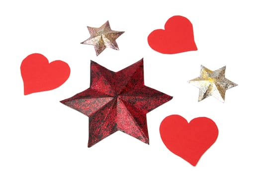 Colorful stars and hearts on a white background