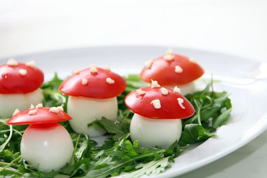 Egg appetizers made to look like mushrooms