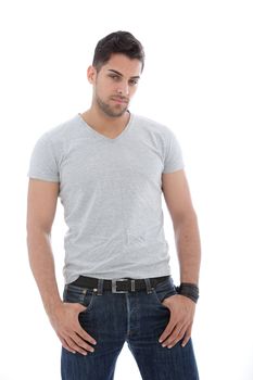 Handsome muscular man posing with hands on his pocket