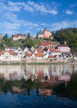 Ancient town village of Hirschhorn in Hesse district of Germany on banks of Neckar river